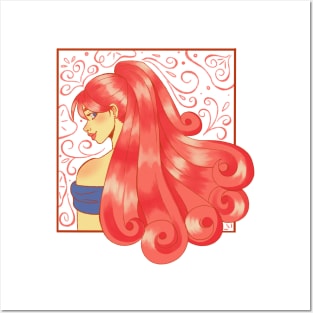 girl with long pink hair without background Posters and Art